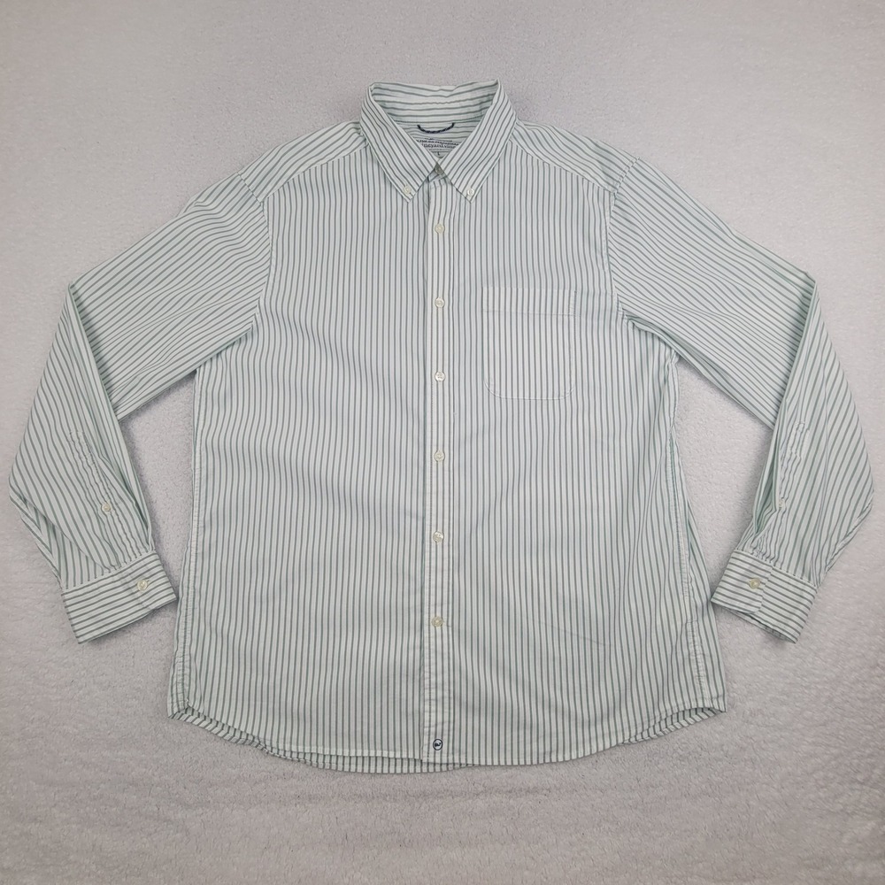 Vineyard Vines Shirt Mens Large Green White Striped On-The-Go Performance OTG